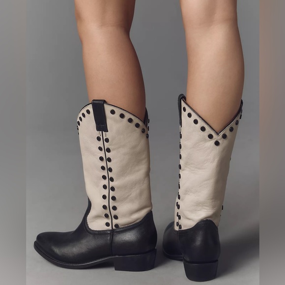 Frye Black & White Billy Pull On Studded Heeled Western/Cowboy Boots (Size 9) - Picture 4 of 5